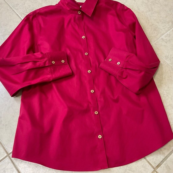 Chico’s No Iron Red Button up long sleeve Shirt Size 2 L/12 Women’s - Picture 11 of 11